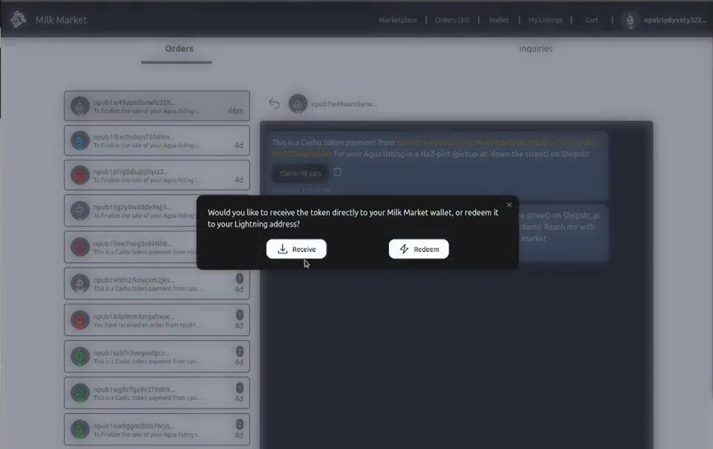 Bitcoin Payment Redemption Modal