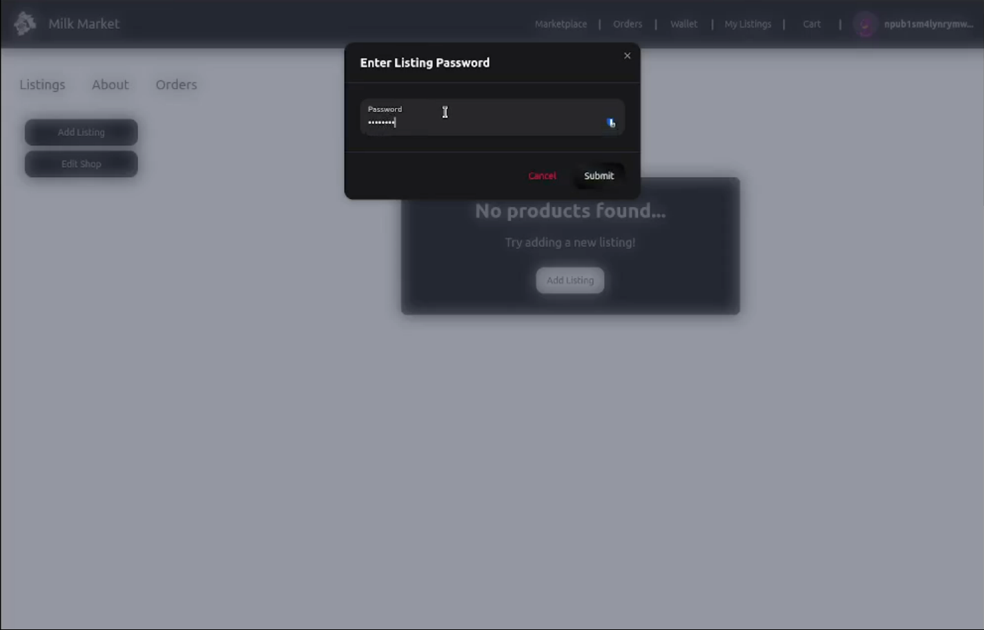 Listing Password Modal